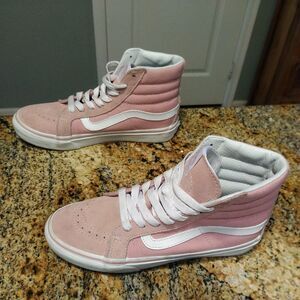 VANS Pink & White Canvas Sk8-Hi Lace Up High Top Unisex Sneakers Women's 5.5